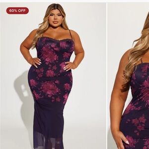 Fashion Nova Deep Purple Floral Slip Maxi Dress